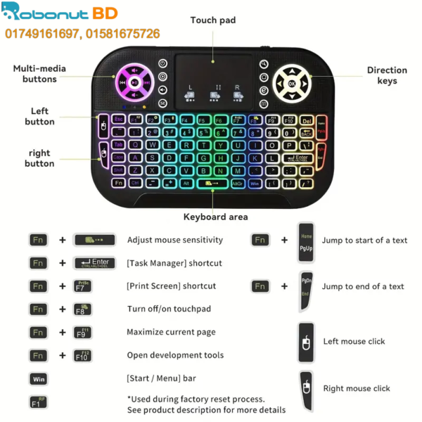 GearUP MK20 2.4GHz + Wireless Dual Mode RGB Backlit Rechargeable Mini Portable Keyboard With Touchpad - Image 10