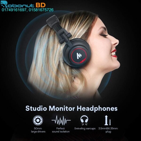 Maono AU-MH501 Professional Studio Monitor Headphone, Over Ear With 50mm Driver For Gaming, DJ, Studio, And Microphone Recording - Image 4