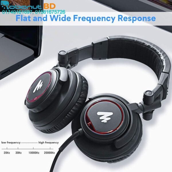 Maono AU-MH501 Professional Studio Monitor Headphone, Over Ear With 50mm Driver For Gaming, DJ, Studio, And Microphone Recording