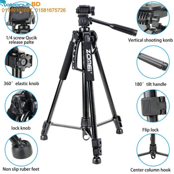 Zomei T120 Mobile & DSLR Tripod-Professional Series (Without Mobile Holder) - Image 2