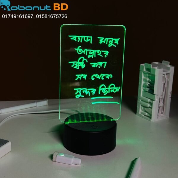 GearUP Acrylic Multicolor Night Lamp with Writable Board and Eraser Pen – Black - Image 7