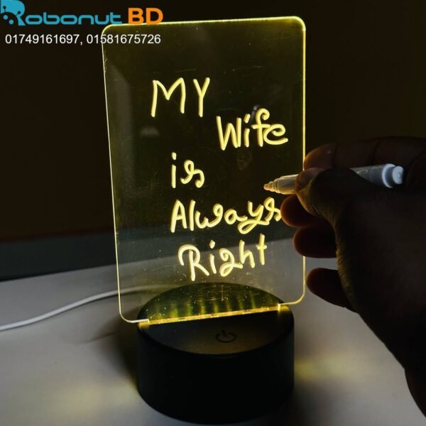 GearUP Acrylic Multicolor Night Lamp with Writable Board and Eraser Pen – Black