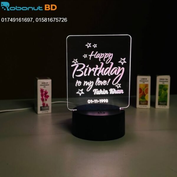 Customizable Happy Birthday Design Acrylic Multicolor Night Lamp – Black